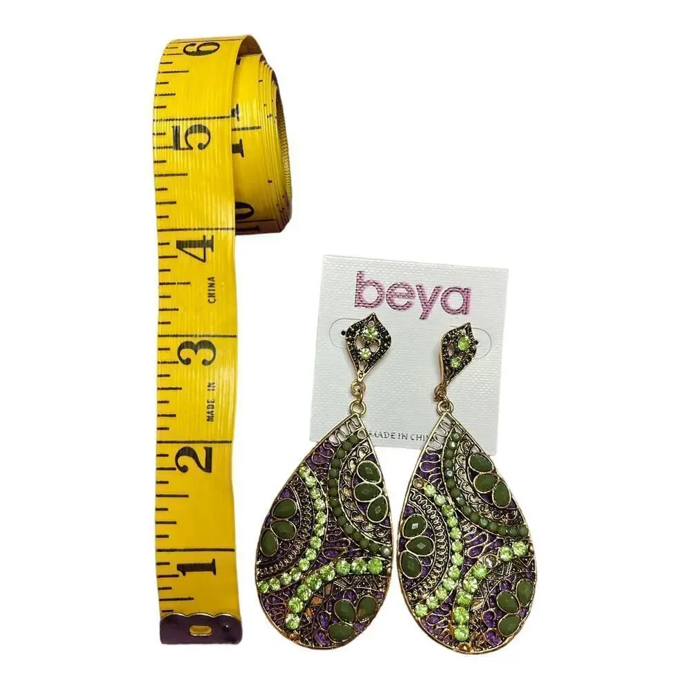 Beya Green Rhinestones Gold Hanging Earrings 3